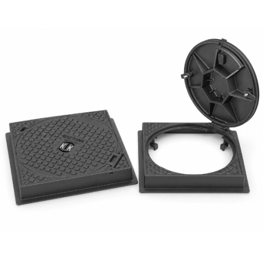 Döküm Kare Çerçeveli Yuvarlak Rögar Kapağı Takımı Ø600 mm (kare çerçeve) B125 (DKT-600-B4)