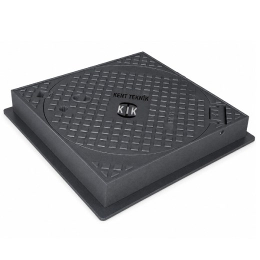 Döküm Kare Çerçeveli Yuvarlak Rögar Kapağı Takımı Ø600 mm (kare çerçeve) C250 (DKT-600-C5)